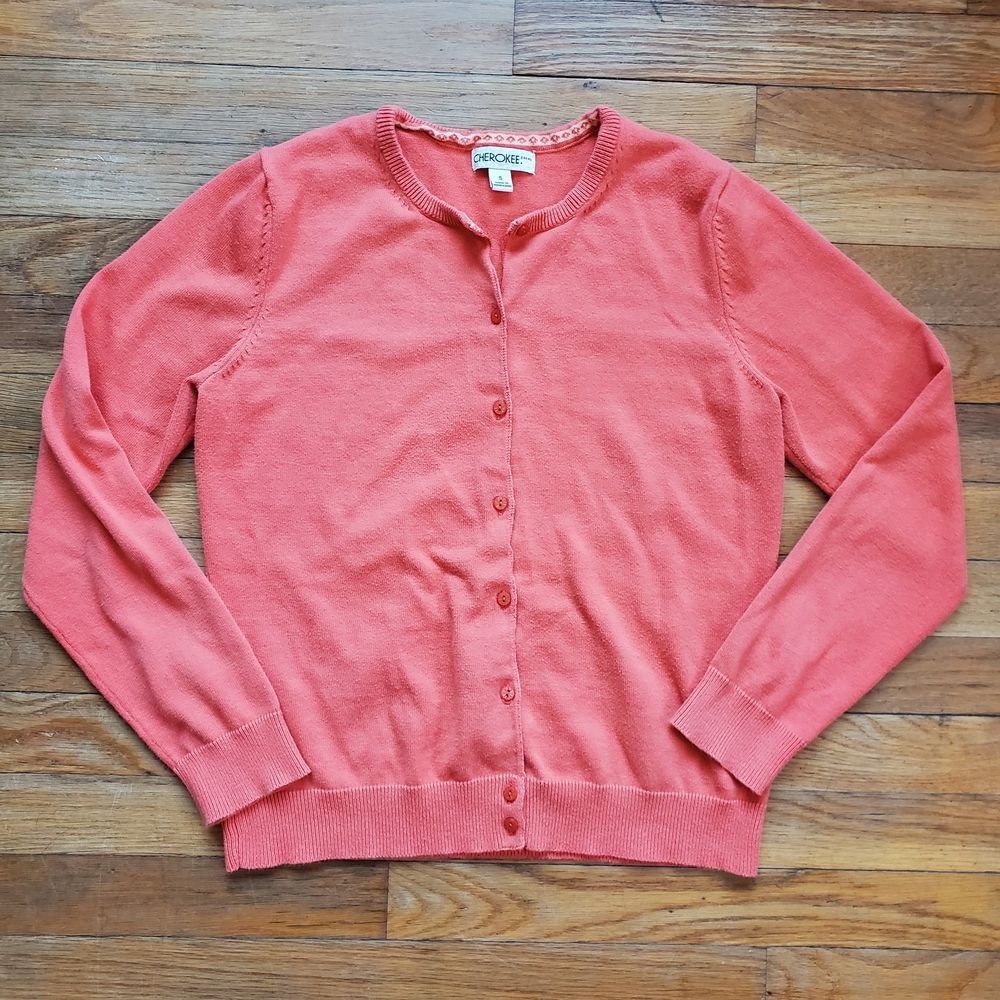 Cherokee 100% Cottom Orange Coral Women's Cardigan Size Small